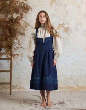 Robe brodée "Alina" bleu indigo