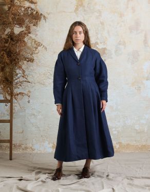 Manteau "Annie" en lin épais bleu acier