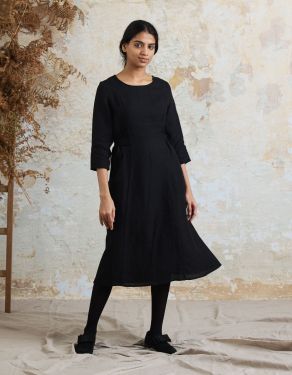 Robe "Elina" midi en lin noir bio