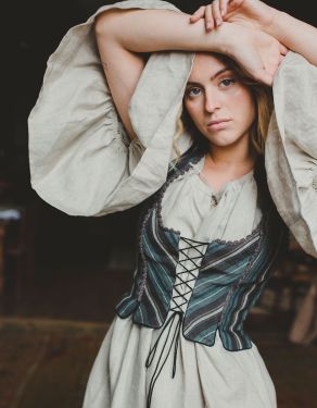 Bustier "Lina" en lin rayé marron et vert