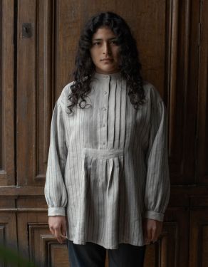 Réplique de chemise de meunier "René" en lin rayé