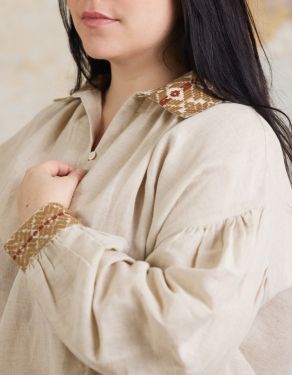 Blouse "Valeria" en lin brodé marron