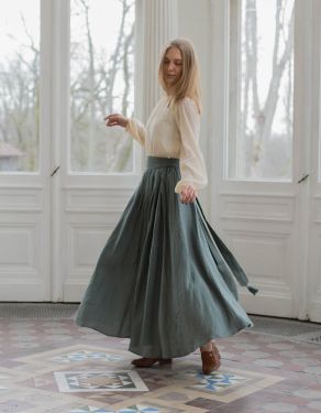 Jupe longue "Vineta" en lin couleur sauge