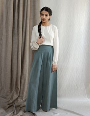 Pantalon palazzo "Vivika" vert sauge